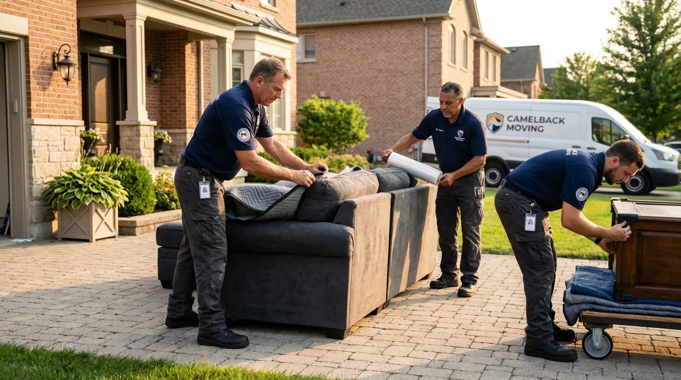 Large estate moving crew wrapping furniture in Bottineau, ND